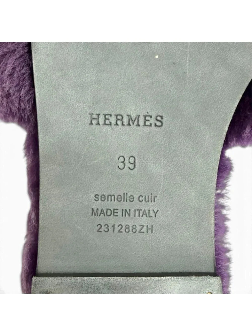 Hermes Oran H Motif Sheepskin Fur Flat Sandals Purple